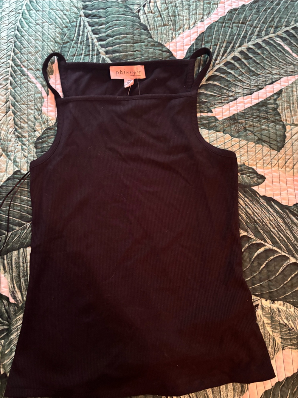 Philosophy Black Ribbed Slim-Strap Tank